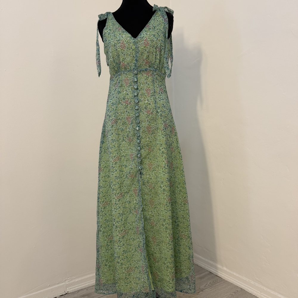 Floral Green Sleeveless Maxi Dress - Picture 10 of 12
